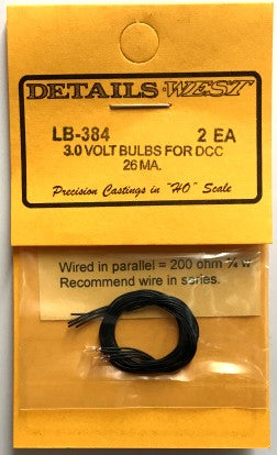 Details West 384 HO 3.0 Volt Light Bulbs for DCC 26 MA (Set of 2)