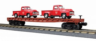 MTH 30-76669 O Pennsylvania Flat Car with 2 '53 Ford Pickup Trucks