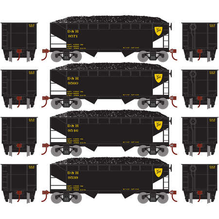 Roundhouse 70254 HO Delaware & Hudson 34' 2-Bay Offset Hopper w/Coal Load #2 (4)