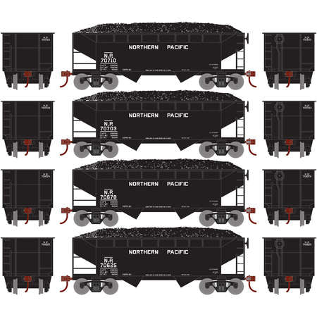 Roundhouse 70259 HO Northern Pacific 34' 2-Bay Offset Hopper w/Coal Load #1 (4)