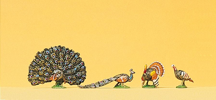 Preiser 10166 HO Animals - Turkey & Peacocks Figures (Set of 4)