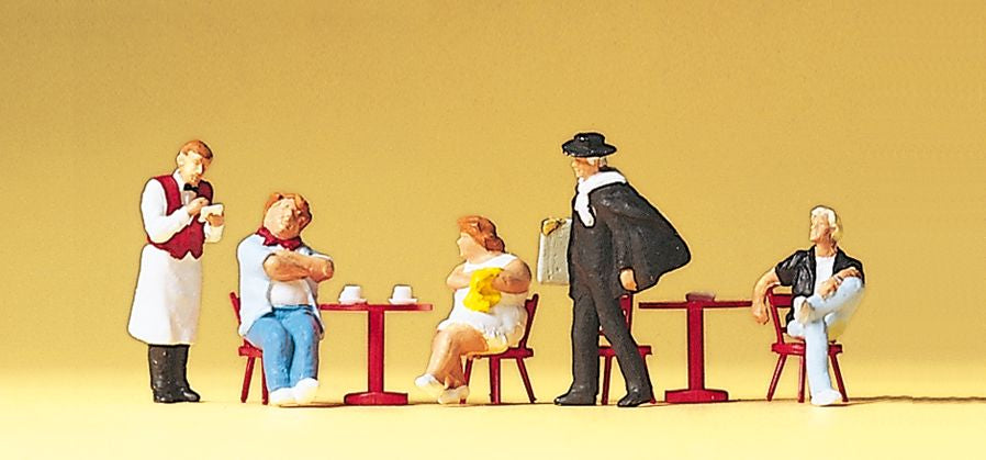 Preiser 10368 HO Tourists, Waiter, Artist Figures W/Accessories (Set of 5)