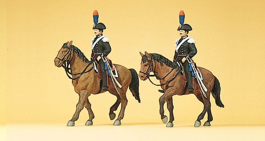 Preiser 10398 HO Italian Police Mounted On Horseback Figures (Set of 2)