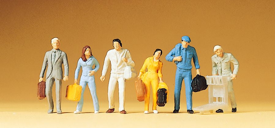 Preiser 14000 HO Walking Passengers Figures Walking With Luggage (Set of 6)