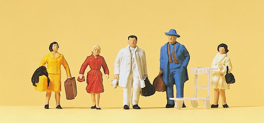 Preiser 14104 HO Passengers Figures With Bags & Trolley (Set of 6)