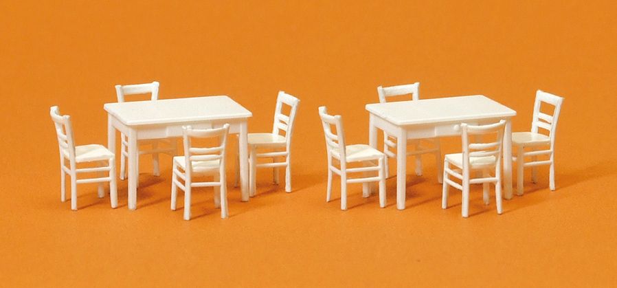 Preiser 17217 HO White Table & Chairs Plastic Model Kit (Set of 10)