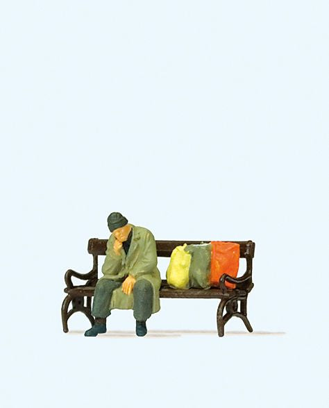 Preiser 29094 HO Homeless Man on Bench Figure