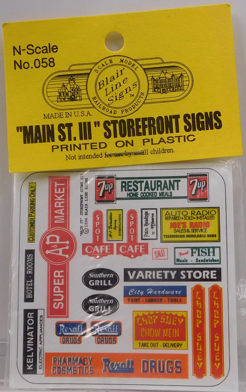 Blair Line 058 N Scale "Main St. III" Street Storefront Signs # 3