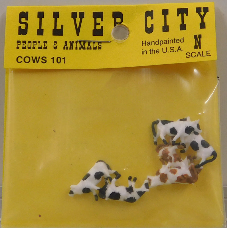 Silver City 101 N Scale White & Brown / White & Black Cows Figures (Pack of 6)
