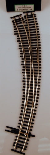 Shinohara Track 126 HO Code 100 Nickel Silver #6 LH Curved Switch Turnout