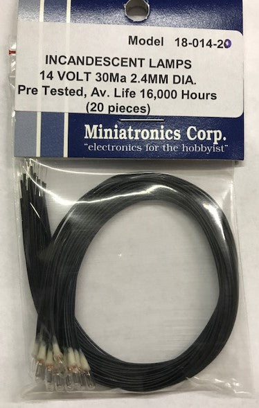 Miniatronics 18-014-20 14V 2.4 mm Clear Incandescent Light Bulbs w/Leads (20)