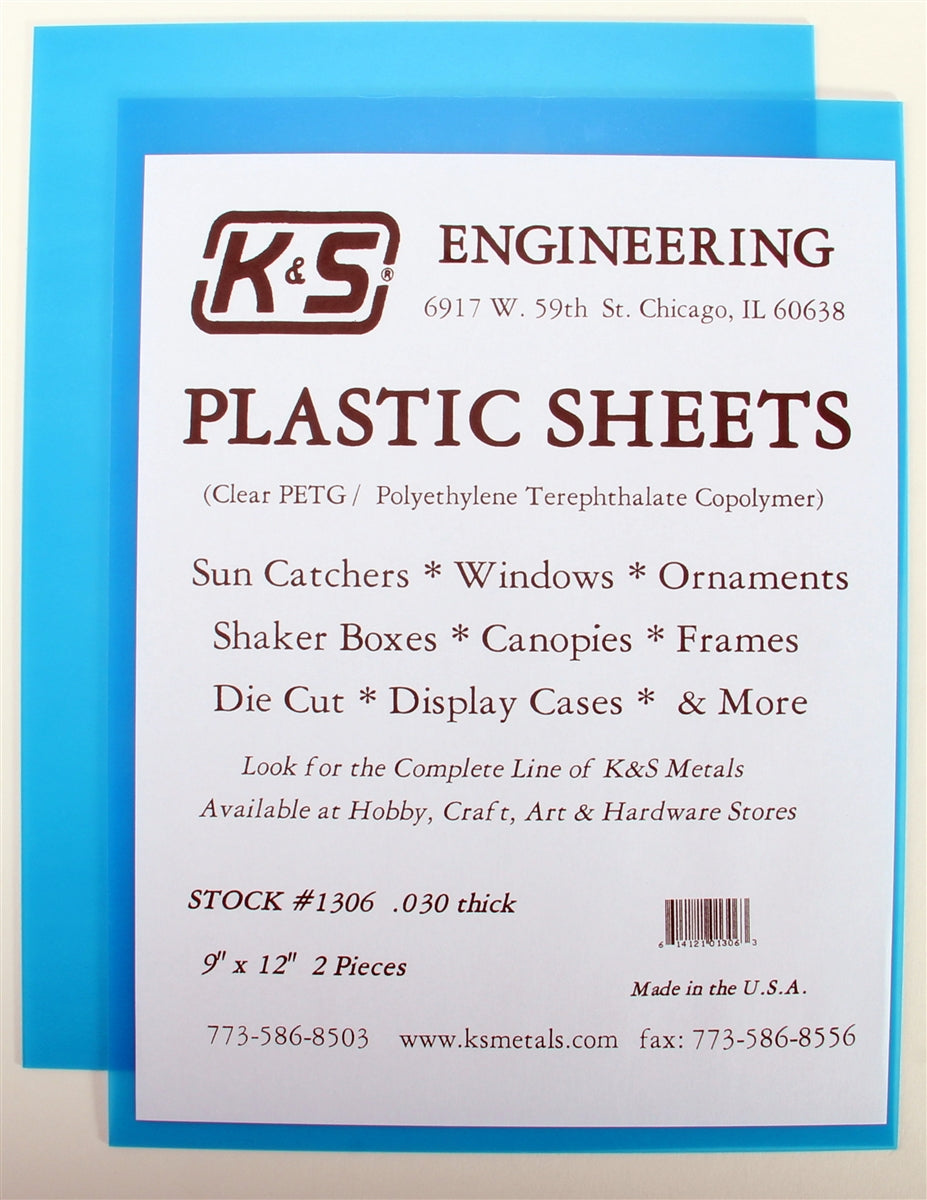 K&S 1306 0.30" x 9" x 12" Blue Plastic Sheets (Pack of 2)