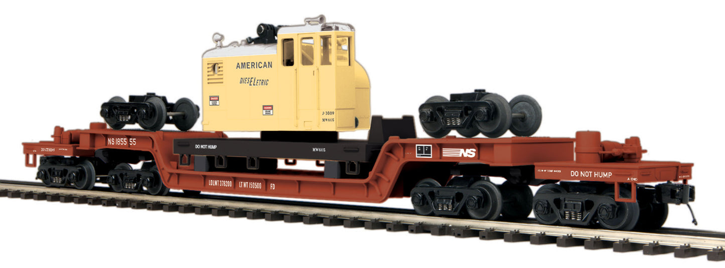 MTH 20-95237 O Norfolk Southern 75' Depressed Flat Car with Crane Cab