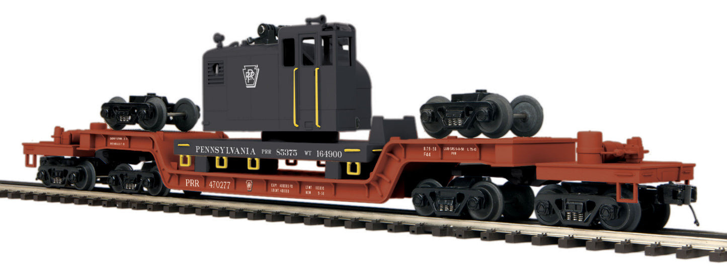 MTH 20-95238 O Pennsylvania 75' Depressed Flat Car with Crane Cab