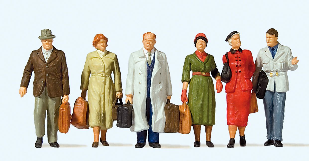 Preiser 65367 O Standing and Walking Travelers Figures (Set of 6)