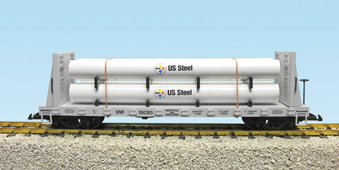 USA Trains R17611A G Norfolk & Western Pipe Load Flat Cars (Gray) #590360