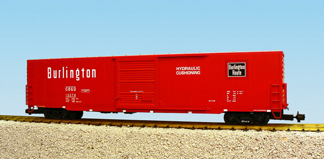USA Trains R19410A G Burlington Route Single Door 60 Ft. Box Car (Red/Silver)