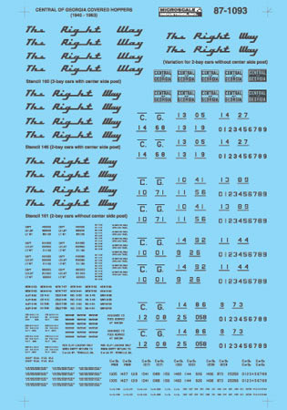 Microscale 60-1093 HO 1940-1963 Central of Georgia Covered Hoppers Decal Sheet