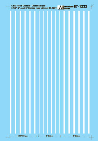 Microscale 60-1232 N 1950-67 C&EI Hood Diesel Stripes Waterslide Decal Sheet