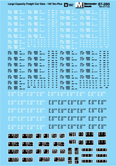Microscale 60-260 N 100 Ton Plus Freight Car Black & White Lettering Decal Sheet