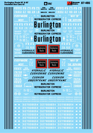 Microscale 60-485 N Burlington Route 50'' & 60'' Insulated Boxcar #2 Decal Sheet