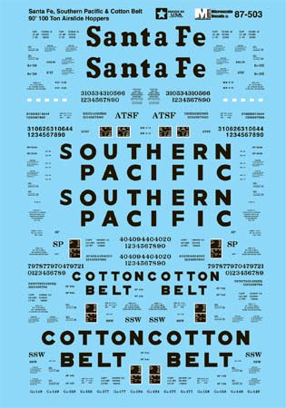 Microscale 60-503 N Assorted 50' 100 Ton Airslide Hopper Waterslide Decal Sheet