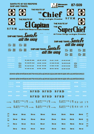 Microscale 60-509 N Santa Fe 40' Ice Reefers Ship & Travel Decal Sheet