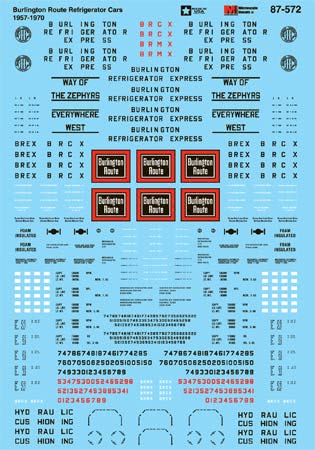 Microscale 60-572 N CB&Q Mechanical Refrigerator Cars Waterslide Decal Sheet