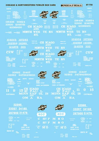 Microscale 87-735 HO CNW 40'' Wood Freight-Box Car Decal Sheet