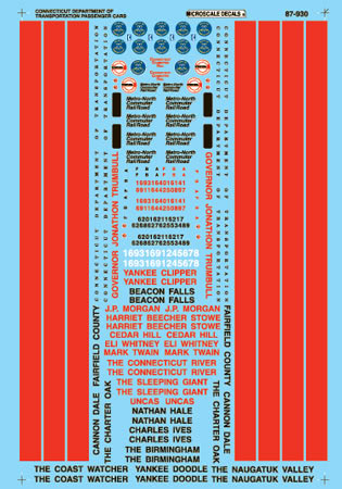 Microscale 60-930 N 1990+ CTDOT Passenger Cars Waterslide Decal Sheet