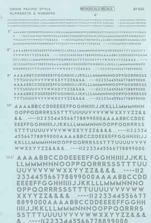 Microscale 90164 HO Silver Union Pacific Style Lettering w/o Outline Decal Sheet