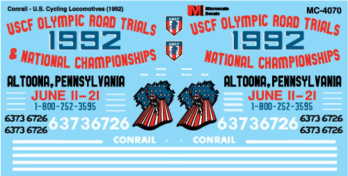 Microscale 60-4070 N 1992+ Conrail SD40-2 w/US Olympic Cycling Logo Decal Sheet