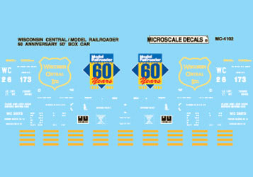 Microscale 60-4102 N 1993 WC Model Railroader 60th Anniv 50' Boxcar Decal Sheet