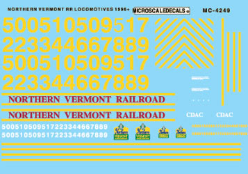 Microscale 60-4249 N 1996+ Vermont Northern Hood Locomotives Decal Sheet