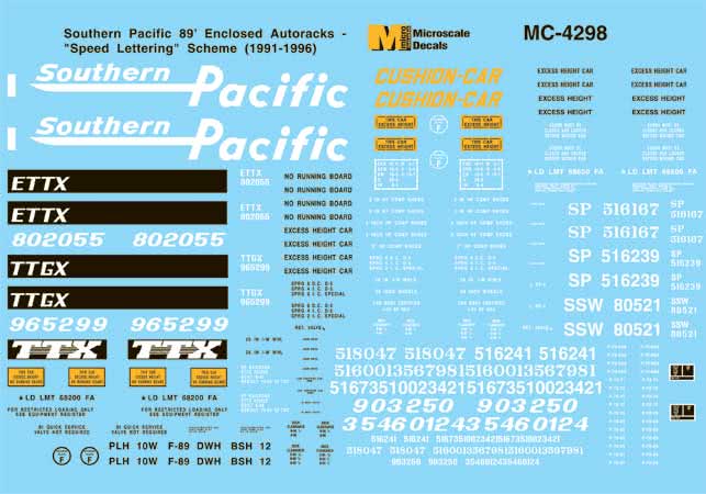 Microscale 60-4298 N SP Speed Lettering 89' Enclosed Autoracks Decal Sheet