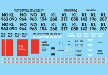 Microscale 60-4335 N 1999+ Northwestern Oklahoma 50' Coal Gondolas Decal Sheet