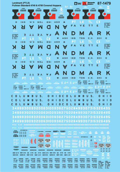 Microscale 60-1479 N Landmark (PTLX) PS 4740 & 4750 Covered Hoppers Decal Sheet