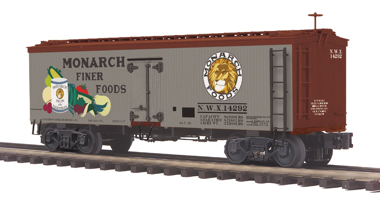MTH 20-94415 O Monarch Foods 36' Woodsided Reefer Car #14292