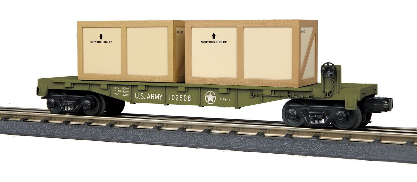 MTH 30-76703 O U.S. Army Flat Car with 2 Crates #102506