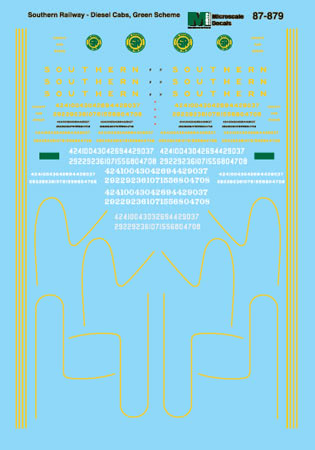 Microscale 60-879 N 1940-1960 Southern Diesel Cabs Waterslide Decal Sheet