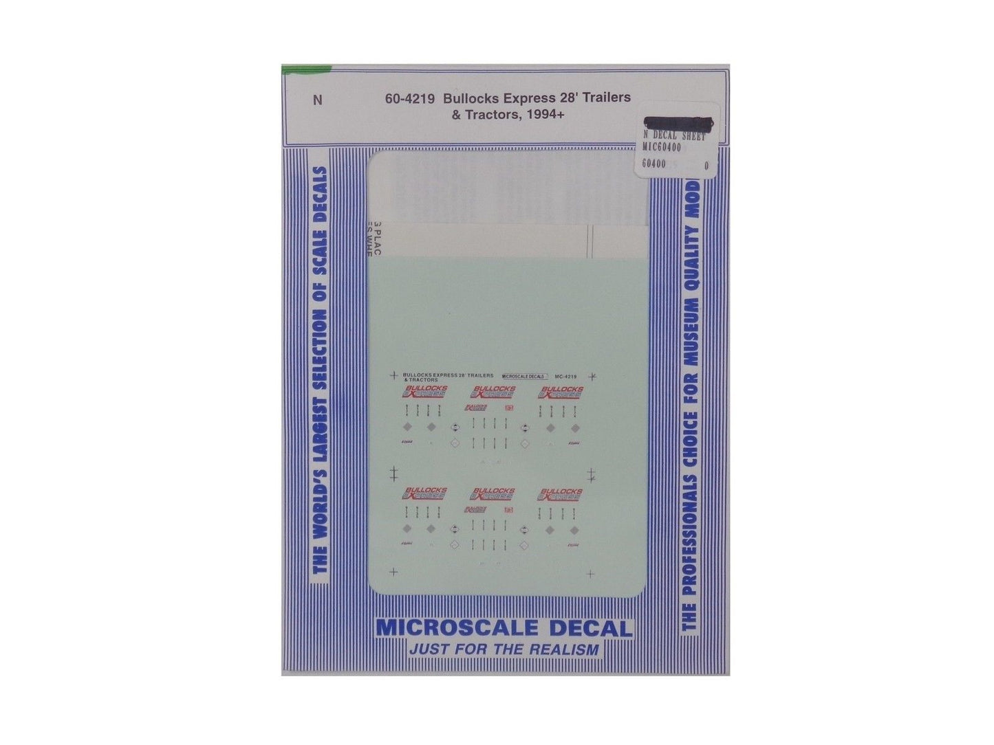 Microscale 60-4219 N 1994+ Bullocks Express 28' Trailers & Tractors Decal Sheet