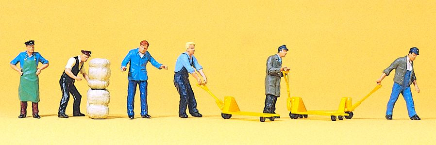 Preiser 10255 HO Delivery Men Figures with Fright and Pallet Jacks (Set of 6)