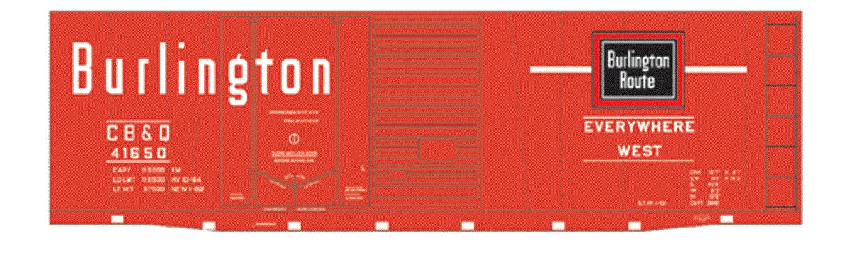 Tichy 10094 HO CBQ 40'' Double Door Steel Boxcar Decal Set