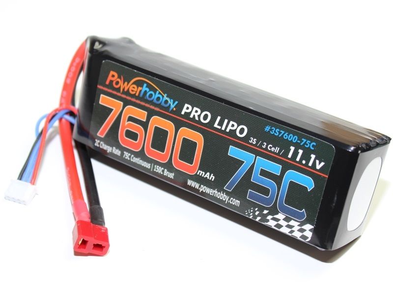 Power Hobby 3S760075CDNS 7600mAh 11.1V 3S 75C LiPo Battery with Hardwired T-Plug