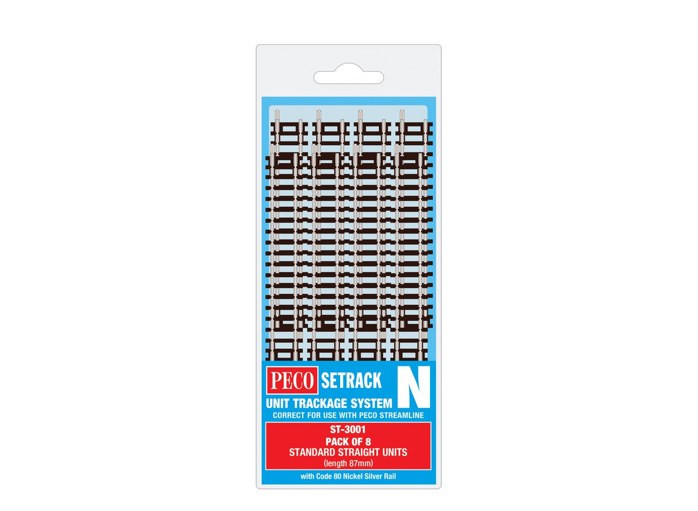 Peco ST-3001 N Code 80 Standard 87mm Straight Track (Pack of 8)