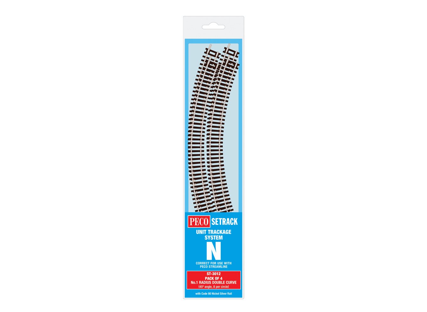 Peco ST-3012 N Code 80 1st Radius Double Curve Tracks (Pack of 4)