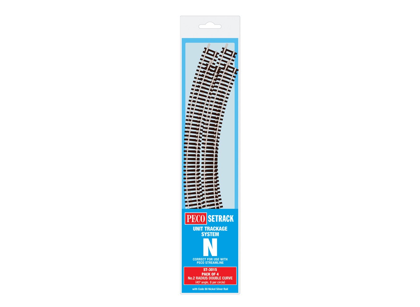 Peco ST-3015 N Code 80 2nd Radius Double Curve Tracks (Pack of 4)