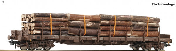 Roco 76777 HO SBB Stake Wagon with Authentic Wood Load