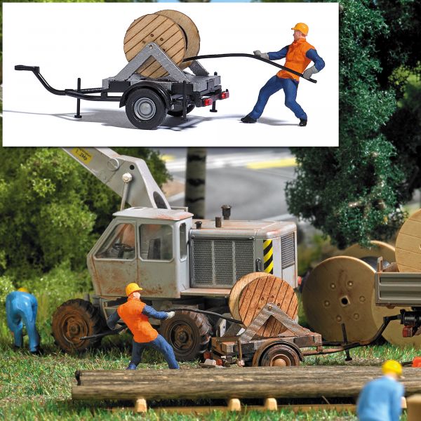 Busch 7836 HO Cable Installer with Cable Drum on Trailer Miniature Scene