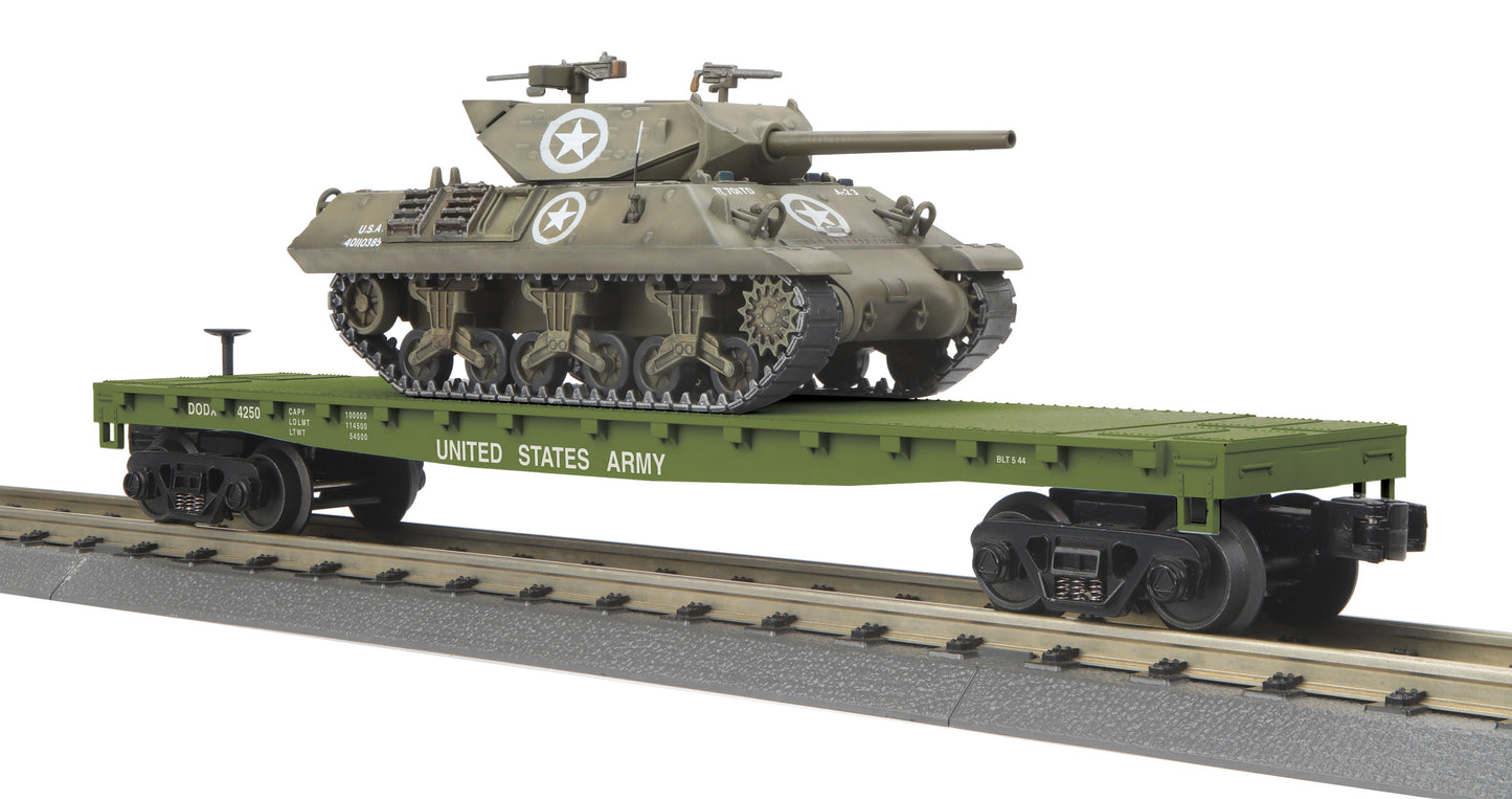 MTH 30-76745 U.S. Army RailKing Flat Car #4250 with Wolverine Tank